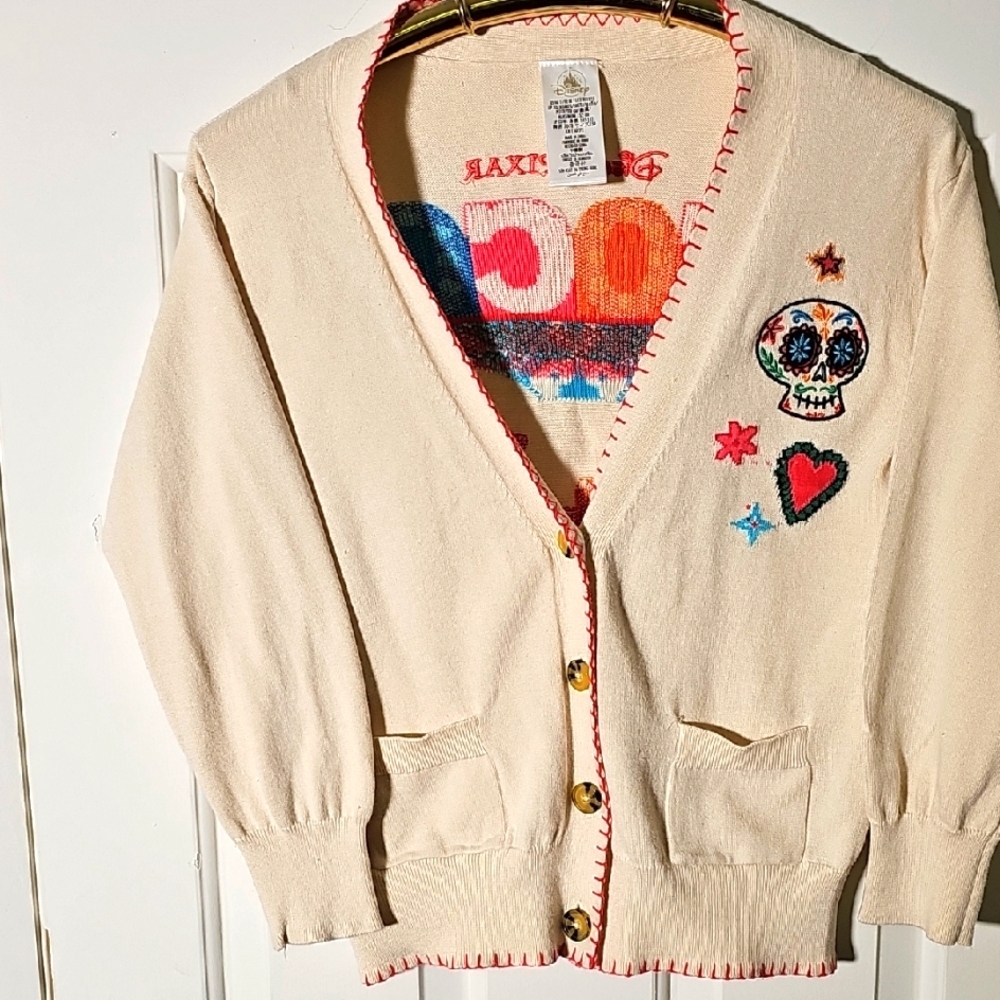 Disney Pixar Coco Cream‎ Cardigan with Skull Star Embroidery Girl Sweater 11/12